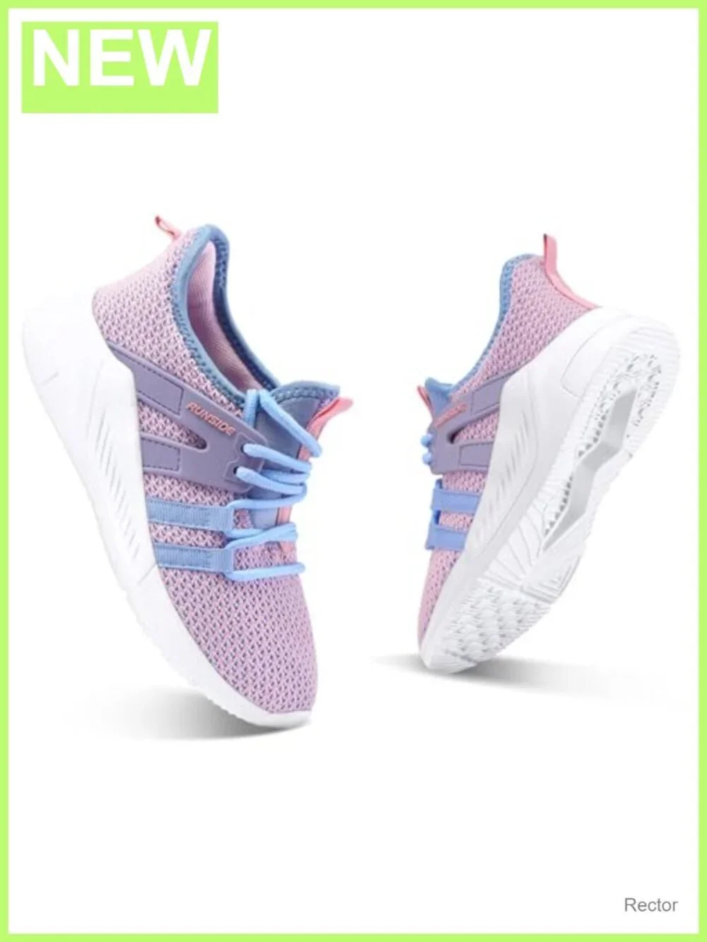 Girls Lace-Up Knitted Mesh Running Sneakers Lightweight Breathable